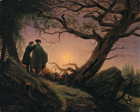 Femme et homme en contemplant la lune 1824